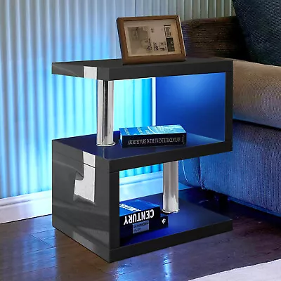 High Gloss Coffee Table With Storage Sofa End Table With Led Light Living Room • £37.95