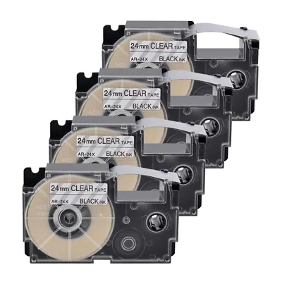 £23.99 • Buy 4PK Black On Clear Tape Cartridge XR-24X For Casio KL8200 EZ Label Printer