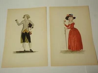 Vtg Edwardian Lady Gentleman Fashion Des Mode Hand Colored Prints By SZL Sidney • $45