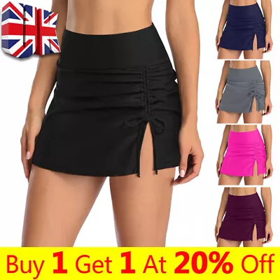 Women High Waist Swim Shorts Skirt Ruched Bikini Bottom Brief Beach ShortsDress • £3.59