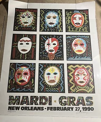 Beautiful/Unique Vintage Feb 1990 Mardi Gras Signed Poster With Masks #129/2000 • $350