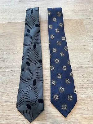 Vintage Giorgio Armani Tie Lot Of 2 (wZS.4.11..25) Grey Flax Blue Silk Linen • $8