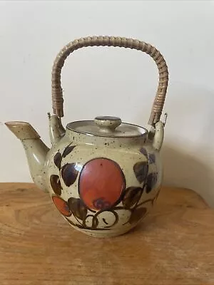 New Japanese Ceramic Stoneware Teapot With Came Handle & Orange & Leaves Decor • £15