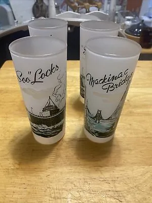 Lot Of 4 Souvenir Frosted Glass 1 Mackinac Bridge And 3  Soo  Locks  6.5” • $29.99