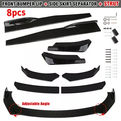 $38.95 • Buy 8PCS Glossy Black Front Bumper Spoiler Body Kit / Side Skirt /Rear Lip Universal