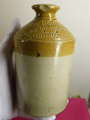 ANTIQUE BOTTLE W.ROBBINS LACKER MANUFACTURER BIRMINGHAM STONEWARE DEMIJOHN C1850 • $550