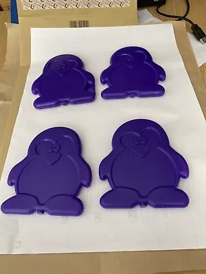 Set Of 4 Purple Ice Packs For Kids Lunch Boxes Penguin Shape Freezer Blocks. • £5