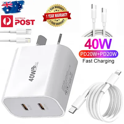 $6.65 • Buy 40W DUAL USB-C PD Fast Charging Wall USB C Charger Power Adapter Type-C Brick AU