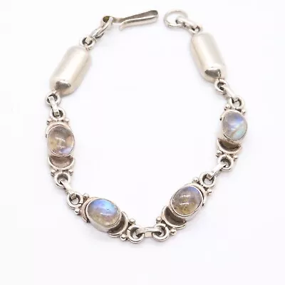 Moonstone Sterling Silver Bracelet 8  925 Stamp Vintage 6414 • $28