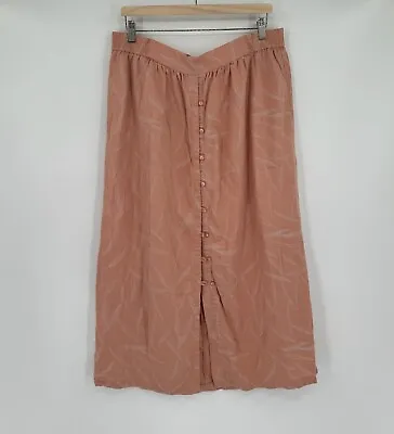 Prana Womens Peach Pink Print Midi A Line Button Up Pull On Skirt Sz XL • $19