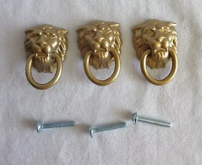 Vtg. Lion Head Drawer Pulls Ring With Screws Lot Of 3 - 1 3/8  H 1 1/4  Ears • $17.85