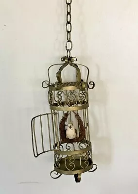 Vintage Round Gold Painted Decorative Wire Birdcage W/ Fake Bird Hanging Footed  • $39.99