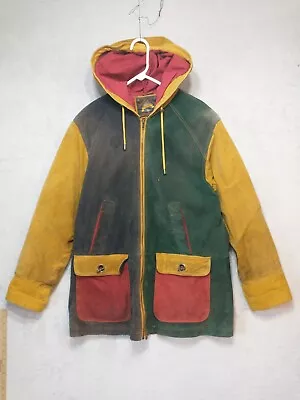 Wilson Adventure Bound Jacket Mens Medium Yellow Red Leather Full Zip Hood • $96.99