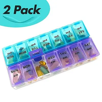 TWO 2 AM PM 7 Day Large Pills Medicine Dispenser Organizer Holder Case Pill Box  • $7.99