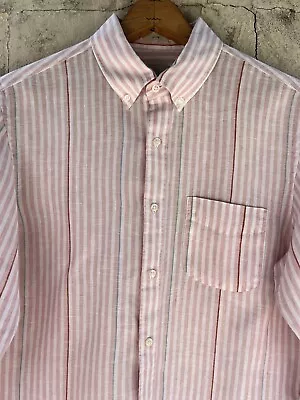 J Crew Baird McNutt Men Irish Linen Slim Buttoned Shirt Medium Pink White Stripe • $45