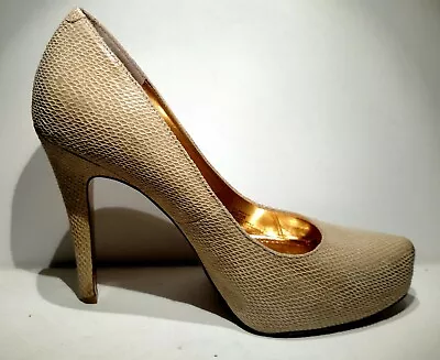 BCBGeneration Sz8b Leather Beige Snake Skin 5inch Heels Front Toe Stich • $25