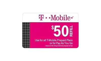 T-mobile $50 Prepaid Refill Card Monthly Plan / Pay As You Go No Annual Contr... • $95.30