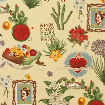 Viva Frida Parchment Alexander Henry Fabric PER HALF METRE 1406AR Frida Mexico • £10.50