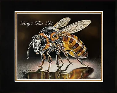 Matted Steampunk Honeybee  Chrome Drone  11 X 14 Inch Giclee By Artist Roby Baer • $29.95