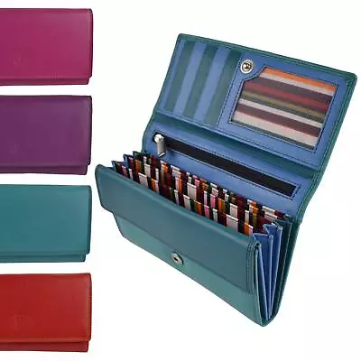 Ladies Long Flap Over Leather Purse/Wallet By London Leather Goods 4 Colours • £23.99