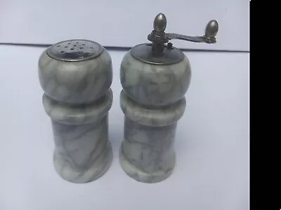 Vintage Gray & White Marble Salt & Pepper Grinder Salt Shaker & Pepper Mill • $18.50