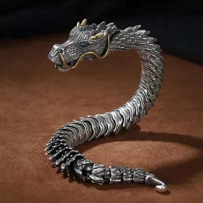 Men's Vintage Viking Dragon Scale Link Bracelet Stainless Steel Punk Bangle Gift • $13.21