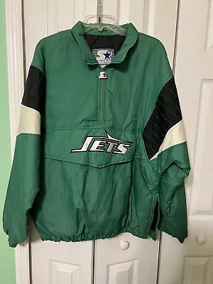 Vintage Starter NFL New York Jets 1/2 Zip Quilted Jacket Size L  Rare • $350