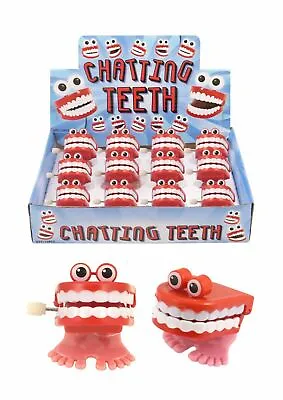 2x WIND UP CHATTERING TEETH With Eyes Clockwork Red Joke Clock Work Novelty Mini • £5.99