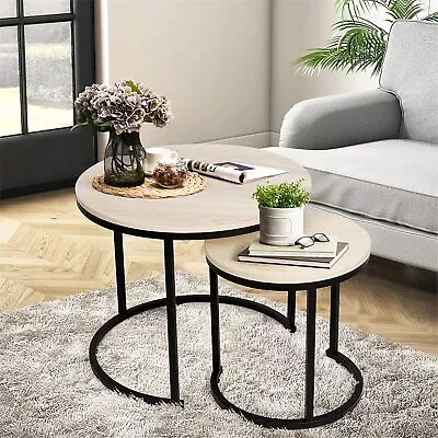 Modern Round Nesting Tables With Metal Frame (Set Of 2) (White & Black) • $69.99