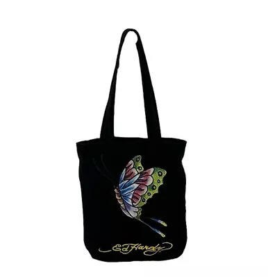 Ed Hardy Black Tote With Beautiful Butterfly Medium Golden Hardy Interior • $16.87