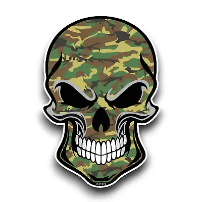 Gothic Biker Skull With Green Army Camo Camouflage Vinyl Sticker Decal 110x75mm • £2.59