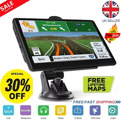 7'' Car Truck Sat Nav GPS Navigation 8GB Free Lifetime UK&EU Maps Touch Screen • £41.99