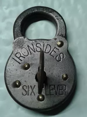 IRONSIDES SIX LEVER  STEEL PADLOCK Brass Rivets With  KEY VINTAGE LOCK • $30