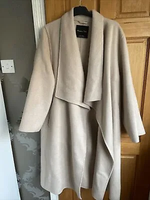 MASSIMO DUTTI Wrap 100% Wool Coat Size Large Uk 14/16 Beige • £140