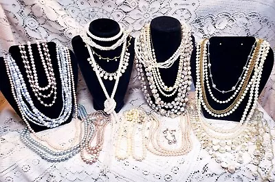 25 Piece Vintage And Modern Faux Pearl Necklace Lot - Nolan Miller Monet • $0.99