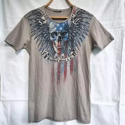 Vintage Blackrock Denim & Co Women Grey T Shirt Sz M American Flag Skull  • £28.11