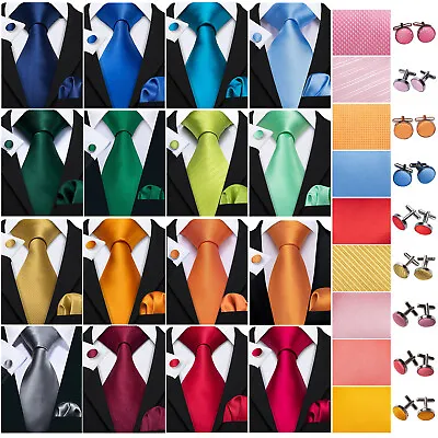 $9.99 • Buy Hi Tie Mens Tie Ties Solid Plain Silk Red Blue Black Green Necktie Wedding