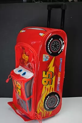 Disney Pixar Cars Lightning Mcqueen Kids Rolling Luggage Suitcase 18” Piston Cup • $75