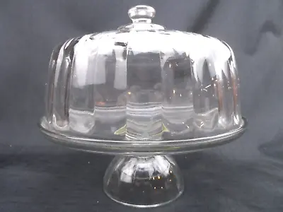 Vintage Pedestal Anchor Hocking Dome Lid Cake Plate Clear Glass Heavy 10 Hx11 W • $44.95