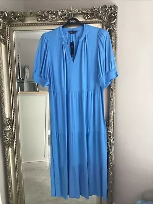 Bnwt M&s Blue Tiered Midi Length Dress Size 16 Regular • £21.99