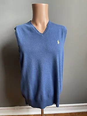 Polo Ralph Lauren Sweater Vest Mens Medium ⚡️Blue ⚡️Pima Cotton V Neck • $24.99