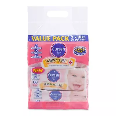 Curash Baby Wipes Fragrance Free 80 X3 Babycare 3 X Pack Bulk - 240 80pk 3pk • $20.20