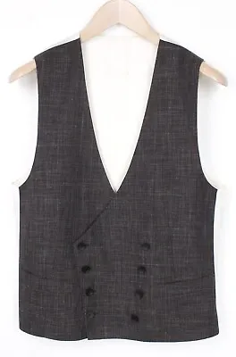 SUITSUPPLY Ferrara Men Waistcoat UK38R Brown Two-Row Melange Wool Silk Linen • £50.99