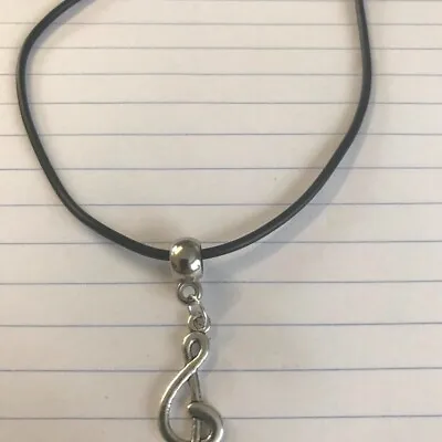 Music Note  Tibetan Silver Charm Pendant On A 18  Black Leather Necklace • £2.99