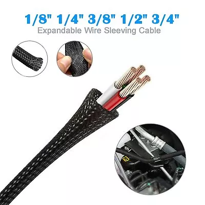 1/8  1/4  3/8  1/2  3/4  Braided Sheathing Expandable Sleeving Wire Cable Loom • $5.71