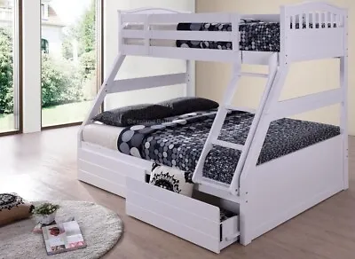 £709 • Buy White Wooden Double Bunk Bed With Storage Drawers - Cosmos Triple Sleeper - New