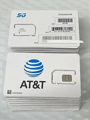 Lot Of 100 5g AT&T Triple Cut SIM Post &Prepaid AT&T Brand New Unactivated 6818b • $224.99