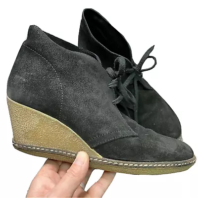 J. CREW Women 8 Black Suede Round Toe Lace Up Brown Wedge Macalister Ankle Boots • $4.99