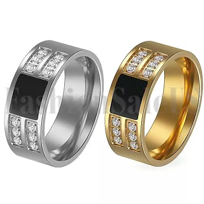 8mm Men's Stainless Steel Gold Silver Tone Rings Promise Wedding Band Size 7-13 • $8.99