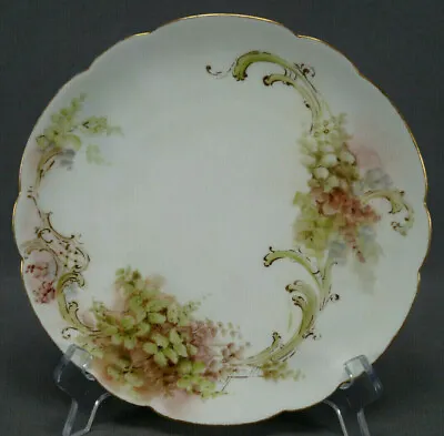 Haviland Limoges Hand Painted Red Green Gold Floral Scrollwork 8 1/2 Inch Plate • £62.73